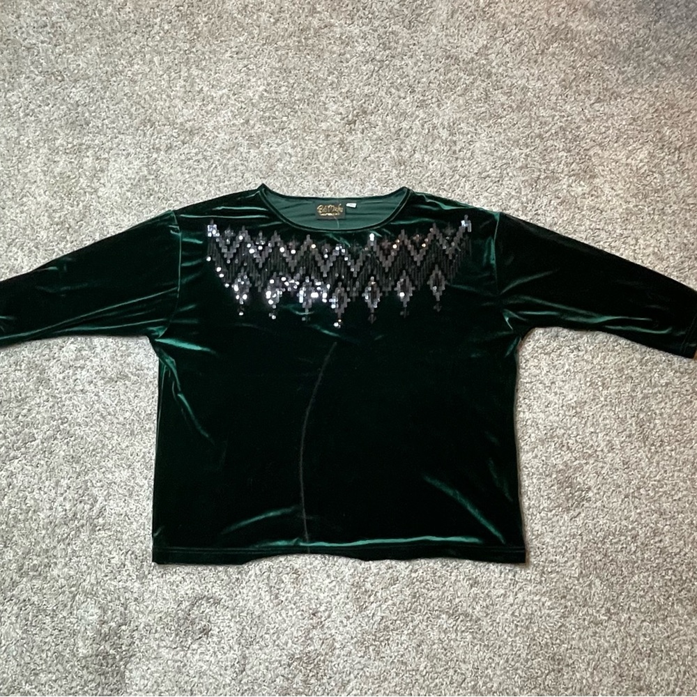 🤩 BOB MACKE Velour Top NWT GREEN - Picture 1 of 5